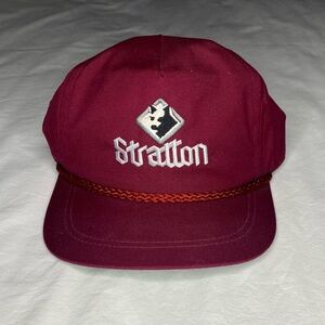 Vintage Stratton Mountain Vermont Ski Snow Strap Back Hat Red USA